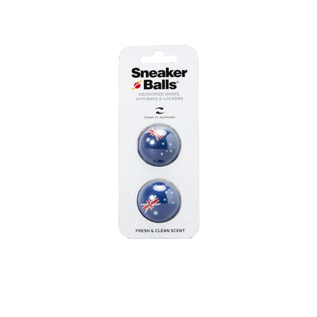Two deodorizing balls in packaging with 'Sneaker Balls' branding on a light gray background.