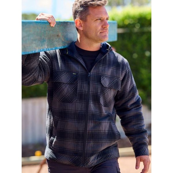Bisley BJ6102 Flannelette Zip Hoodie with Sherpa Lining