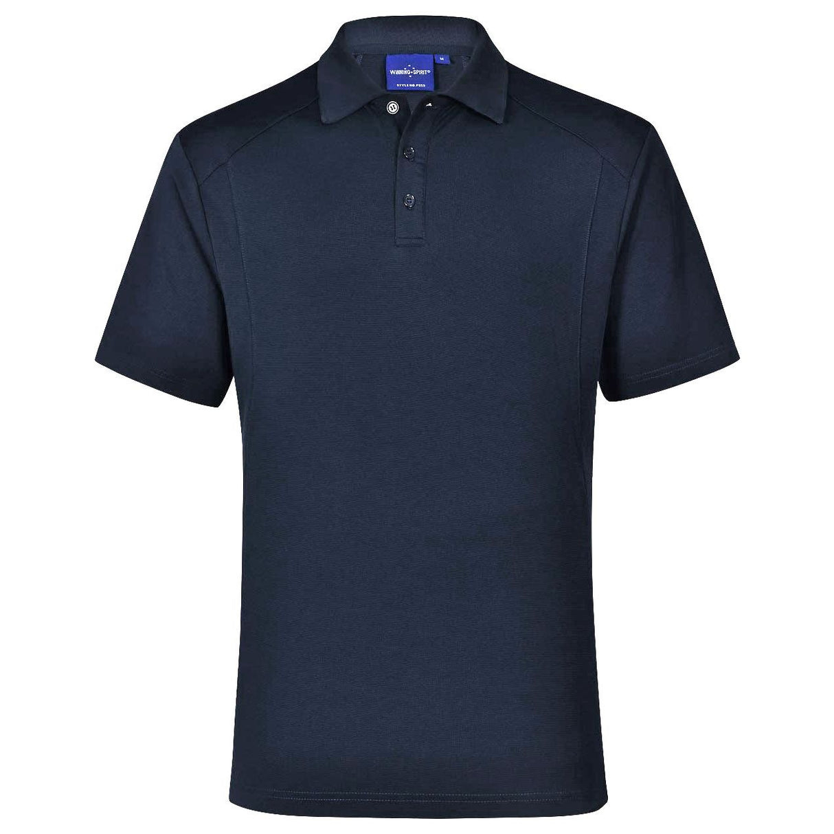 Navy blue polo shirt on a white background
