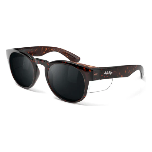 Brown tortoiseshell polarized safety glasses with sleek retro design, Safe Style CRTP100 Cruisers.