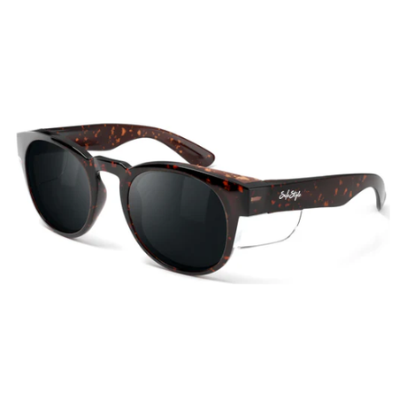 Brown tortoiseshell polarized safety glasses with sleek retro design, Safe Style CRTP100 Cruisers.