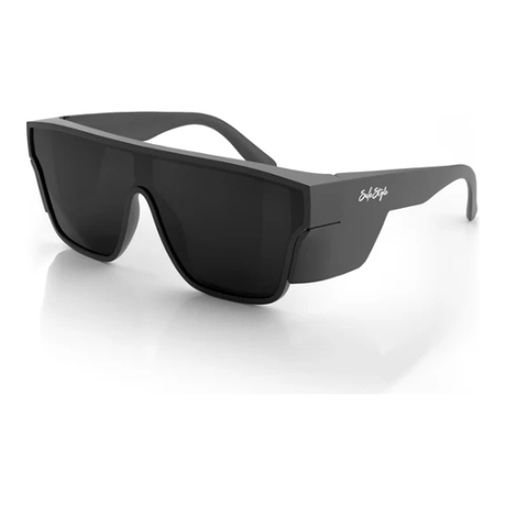 Safe Style PMBP100 polarised safety glasses with matt black frame and wide UV400 lens.
