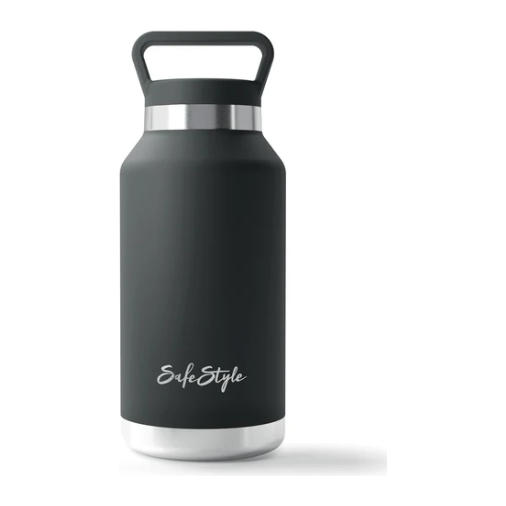 SafeStyle SB1L Big Juicy 1L Water Bottle with Graphite Powder Coat, durable and insulated for cold and hot beverages.