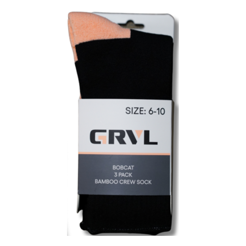 GRVL Socks - Womens Bobcat Bamboo Heavy Duty Crew 3 Pack
