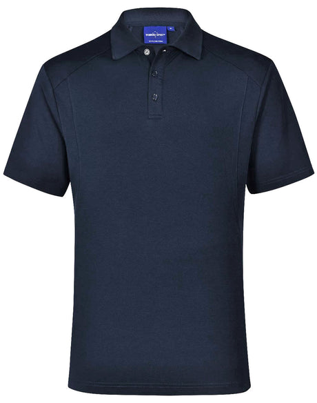 Navy blue polo shirt on a white background