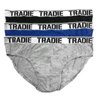 Gray men's underwear with 'Tradie' waistband on a white background, featuring the Tradie logo.
